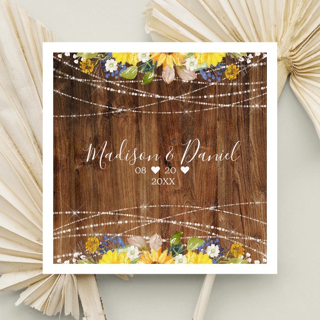 Guardanapo De Papel Casamento Rustic Sunflower String Luzes (Criador carregado)