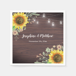 Guardanapo De Papel Casamento Rustic Sunflower Wood Jar Lights