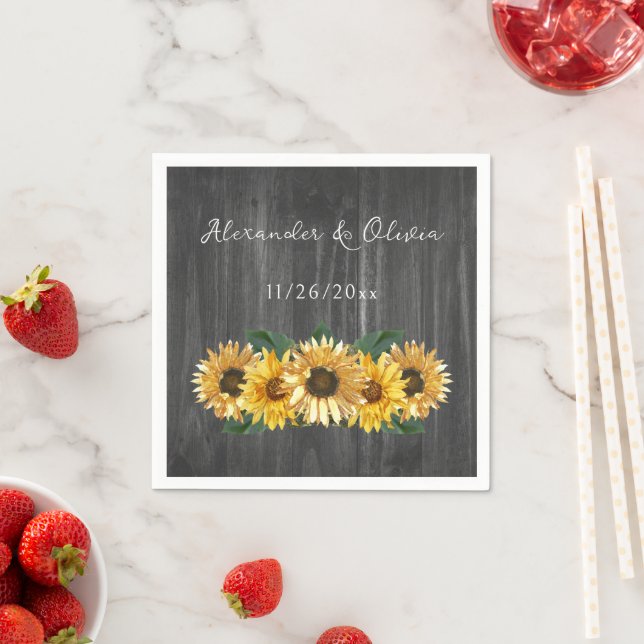 Guardanapo De Papel Casamento Rustic Weathered Sunflower Napkins (Insitu)