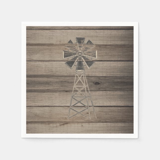Guardanapo De Papel Casamento Rustic Weathered Wood Country Wind Mill (Frente)