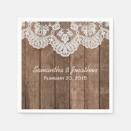 Guardanapo De Papel Casamento Rustic White Lace e Wood
