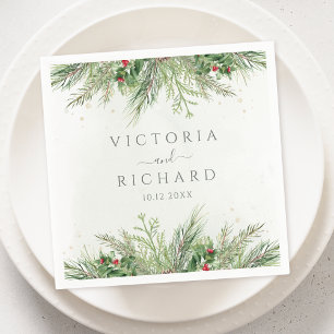 Guardanapo De Papel Casamento Rustic Winter Berries Pine Cone Greenery