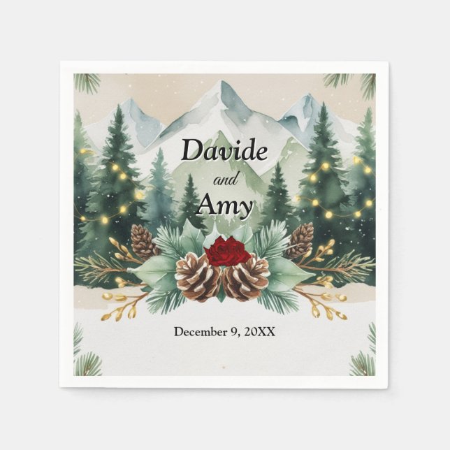 Guardanapo De Papel Casamento Rustic Winter Mountain| Pinecones (Frente)