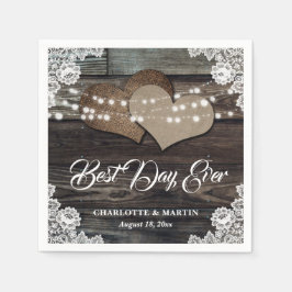 Guardanapo De Papel Casamento Rustic Wood Lace 2 Burlap Hearts