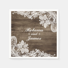 Guardanapo De Papel Casamento Rustic Wood & Vintage Lace Personalizado