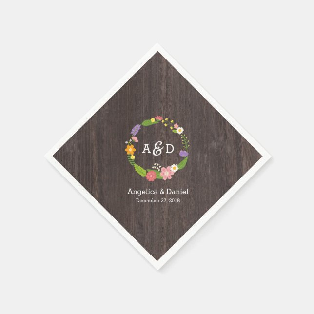 Guardanapo De Papel Casamento Rustic Woodland Bohemian Floral Wreath (Canto)