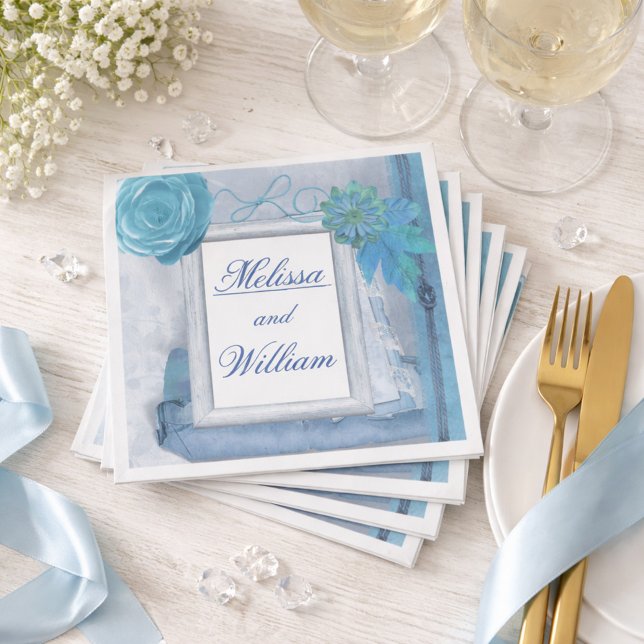 Guardanapo De Papel Casamento Rústico Azul Encantador (Criador carregado)