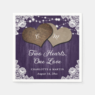 Guardanapo De Papel Casamento Rústico de Casca Roxa de Madeira Burlap