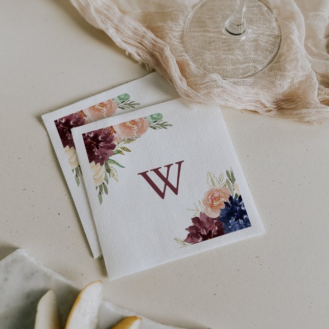 Guardanapo De Papel Casamento Rústico de Folhas Douradas e Monograma F (Criador carregado)