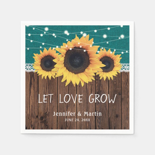 Guardanapo De Papel Casamento Rústico De Madeira Burlap Lace Sunflower (Frente)