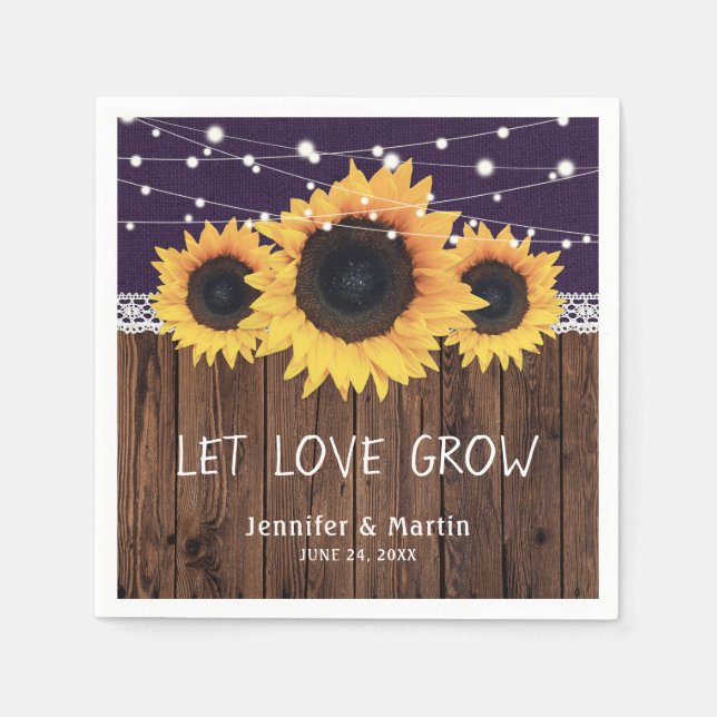 Guardanapo De Papel Casamento Rústico De Madeira Rolo De Girassol Roxo (Frente)