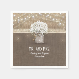 Guardanapo De Papel Casamento Rústico de Mason Jar Burlap