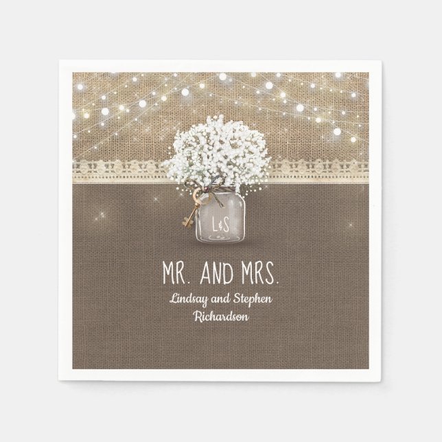 Guardanapo De Papel Casamento Rústico de Mason Jar Burlap (Frente)