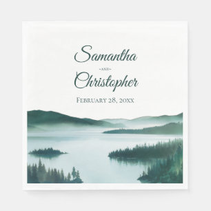 Guardanapo De Papel Casamento Rústico de Montanha com Lago em Aquarela