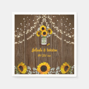 Guardanapo De Papel Casamento rústico dos girassóis e do frasco de