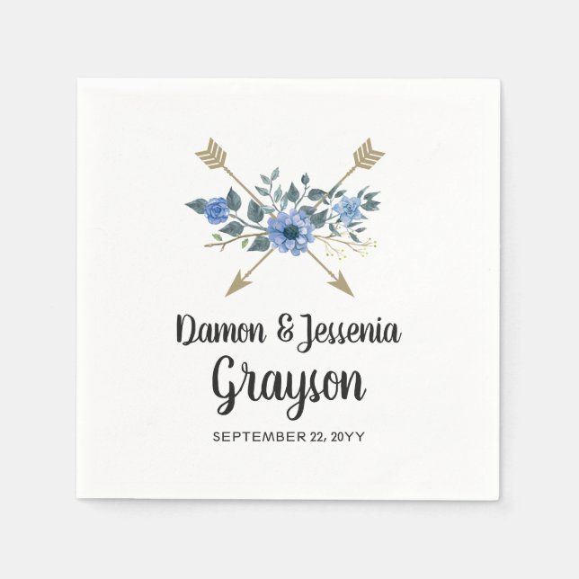 Guardanapo De Papel Casamento Rústico em Madeira Boho com Flechas e Fl (Frente)