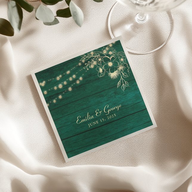 Guardanapo De Papel Casamento Rústico em Verde Esmeralda de Madeira (Criador carregado)
