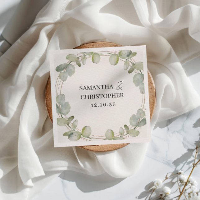 Guardanapo De Papel Casamento Rústico em Verde Eucalipto e Dourado (Criador carregado)