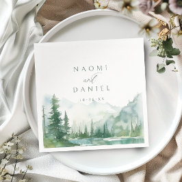 Guardanapo De Papel Casamento Rústico Floresta Montanha Aquarela Sage