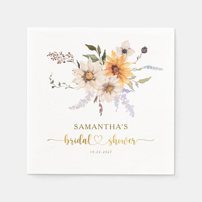 Guardanapo De Papel Casamento Rústico Girassóis Dourados Chá de Noiva (Frente)