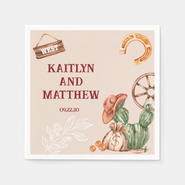 Guardanapo De Papel Casamento Rustico Ocidental Cactus (Frente)