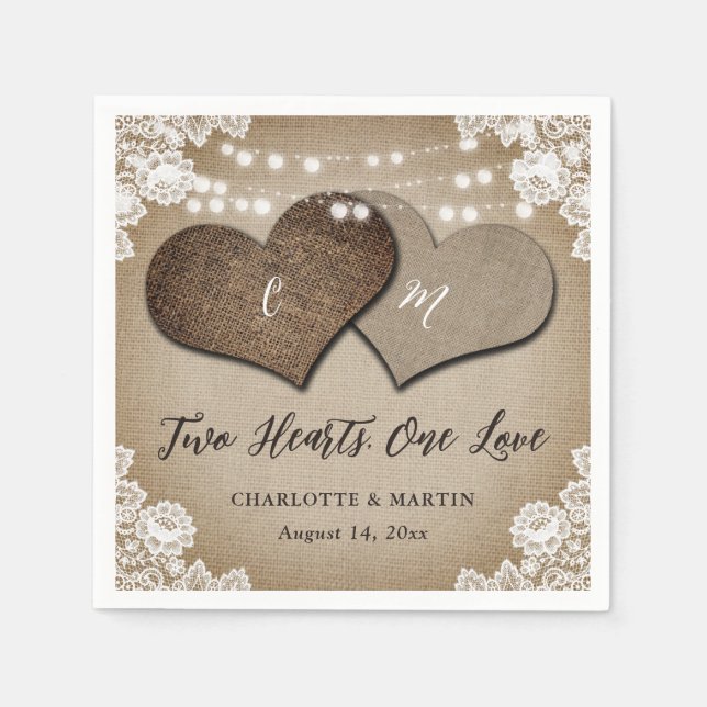 Guardanapo De Papel Casamento Rústico por Monograma e Casamento de Loc (Frente)