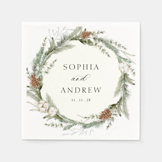 Guardanapo De Papel Casamento Sempre Verde de Inverno e Algodão (Frente)