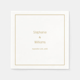 Guardanapo De Papel Casamento Simples Branco Dourado Mínimo Elegante