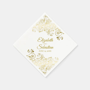 Guardanapo De Papel Casamento Simples Chic com Filigre Floral Dourado
