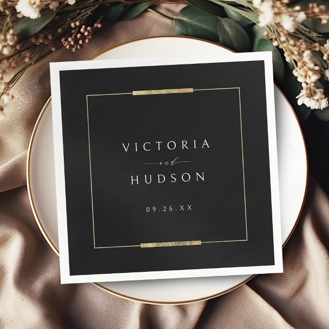 Guardanapo De Papel Casamento Simples Clássico Preto Elegance com Mold (Framed Elegance Black Simple Modern Classy Wedding Napkins)