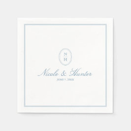 Guardanapo De Papel Casamento Simples com Crista Monograma Poeira Azul