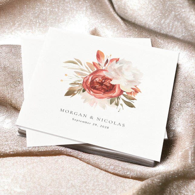 Guardanapo De Papel Casamento Simples de Buquê Floral Vermelho e Branc (Criador carregado)