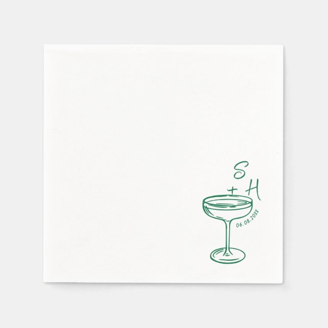 Guardanapo De Papel Casamento Simples de Cocktail Desenhado Mão (Frente)