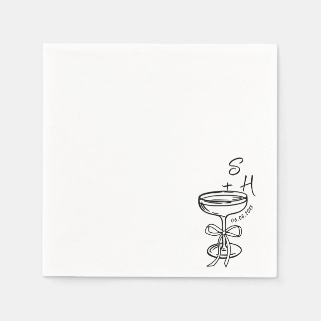 Guardanapo De Papel Casamento Simples de Cocktail Desenhado Mão (Frente)