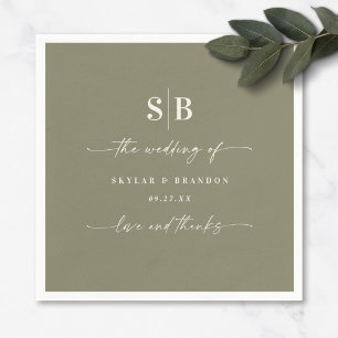 Guardanapo De Papel Casamento Simples De Cor Sólida Lily Verde Monogra
