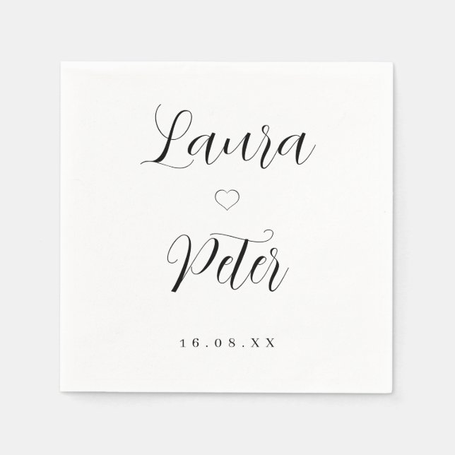 Guardanapo De Papel Casamento Simples de Coração Preto e Branco (Frente)
