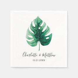 Guardanapo De Papel Casamento simples de monstera verde simples