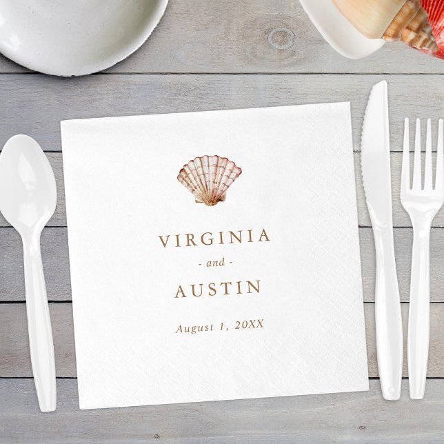 Guardanapo De Papel Casamento Simples de Seashell (Elegant Simple Seashell Beach Wedding Paper Napkins by Painted Paperie
)