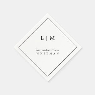 Guardanapo De Papel Casamento Simples do Monograma Branco e Preto