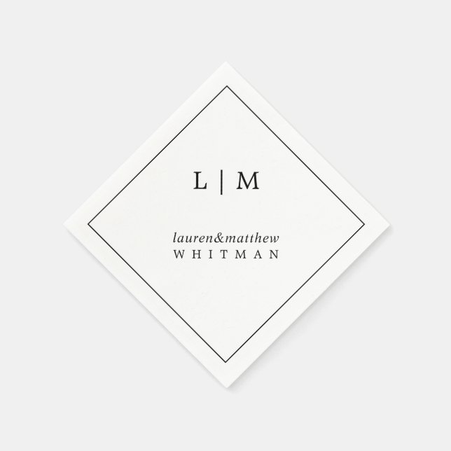 Guardanapo De Papel Casamento Simples do Monograma Branco e Preto (Canto)