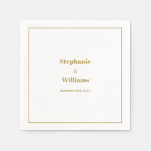 Guardanapo De Papel Casamento Simples e Dourado Elegante Branco