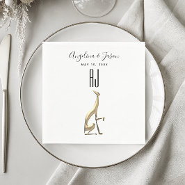 Guardanapo De Papel Casamento Simples Elegante Cachorro Dourado Preto