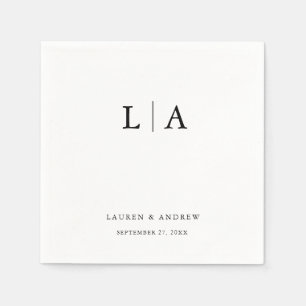 Guardanapo De Papel Casamento Simples Elegante de Monograma Branco e P
