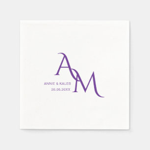 Guardanapo De Papel Casamento Simples Elegante Monograma Branco Roxo