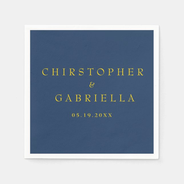Guardanapo De Papel Casamento Simples Formal Azul Marinho e Dourado (Frente)