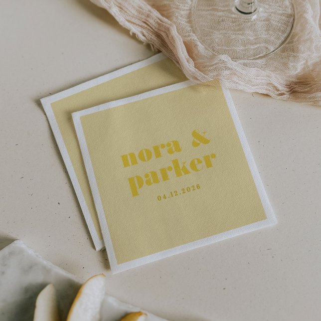 Guardanapo De Papel Casamento Simples Monograma Amarelo-Manteiga (Butter Yellow Simple Monogram Wedding Napkins)
