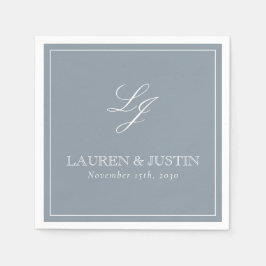 Guardanapo De Papel Casamento Simples Monograma Dusty Blue Elegant