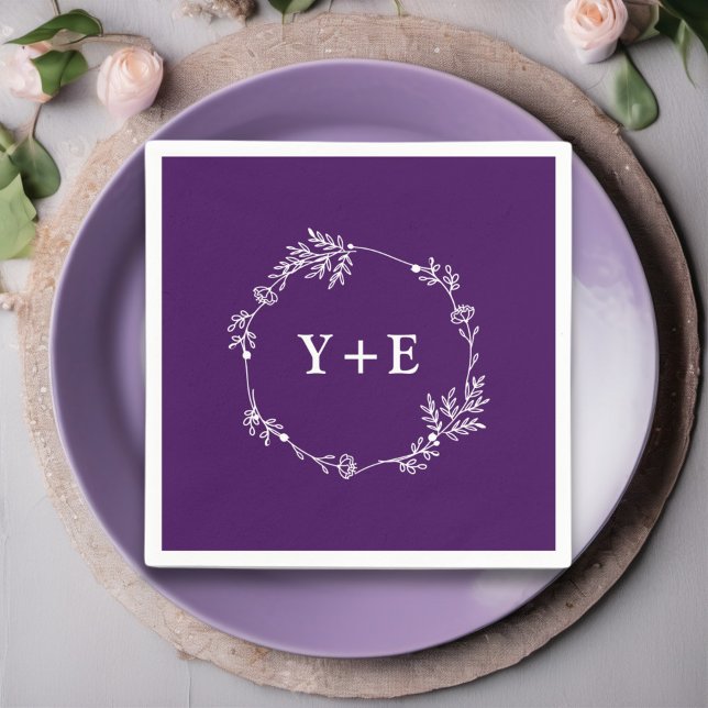 Guardanapo De Papel Casamento Simples Roxo Elegante Monograma (Criador carregado)
