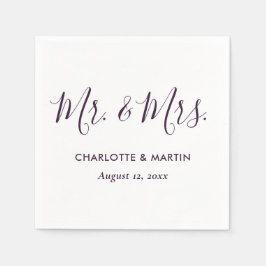 Guardanapo De Papel Casamento Sr. e Sra. em Letra Moderna Roxa