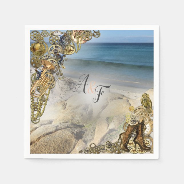 Guardanapo De Papel Casamento Steampunk pelo Mar Napkins (Frente)